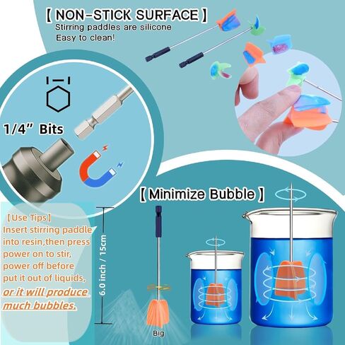 2 Big+2 Small Silicone Resin Mixer Paddles for Drill, Epoxy Mixer Attachment for Drill, Paint Mixer/Paint Stirrer for Mixing Resin, Epoxy, Silicone Molds in Saudi Arabia