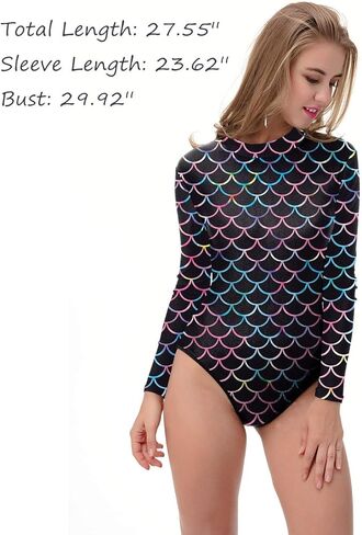 Women's One Piece Long Sleeve Rash Guard Swimwear Mermaid Sun Protection Swimsuit Bathing Suit in Kuwait