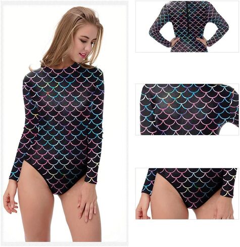 Women's One Piece Long Sleeve Rash Guard Swimwear Mermaid Sun Protection Swimsuit Bathing Suit in Kuwait