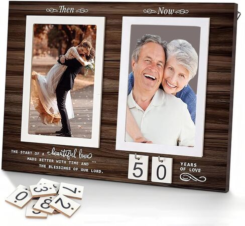 Then & Now Anniversary Picture Frame ,Holds 2 4x6 Inches Photos ,Personalized 1-99 Years 25th 40t 50th Wedding Gift Wood Photo Frames ,Picture Frame for Wall and Tabletop Display,Engagement Bridal in Saudi Arabia