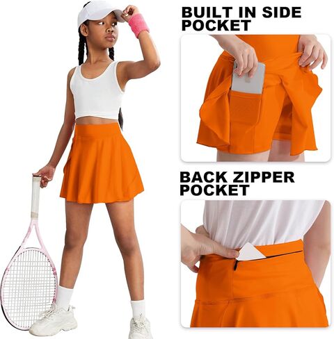 شورت رياضي فضفاض للفتيات من OEBLD تنانير عالية الخصر على شكل فراشة 2 في 1 تنورة للجري والتنس رياضية كشكشة مع جيوب in Kuwait