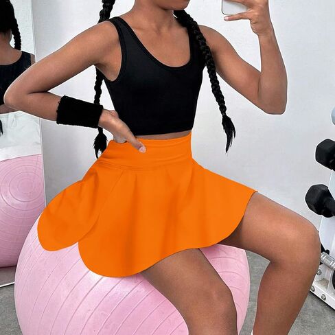 شورت رياضي فضفاض للفتيات من OEBLD تنانير عالية الخصر على شكل فراشة 2 في 1 تنورة للجري والتنس رياضية كشكشة مع جيوب in Kuwait
