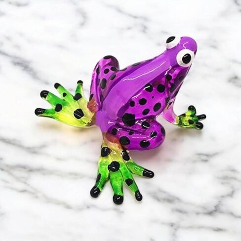 Tiny 1⅝" Long Red Black Dots Frog Figurine - Miniature Hand Blown Glass Colorful Poison Dart Frogs Amphibian Tropical Animals Crystal Decorative Collectible Figurines Home Décor Gifts in Kuwait
