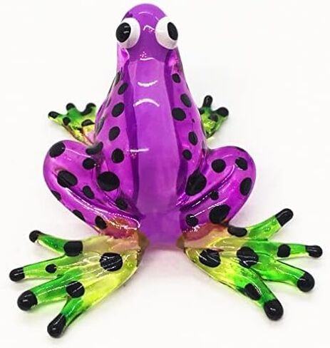 Tiny 1⅝" Long Red Black Dots Frog Figurine - Miniature Hand Blown Glass Colorful Poison Dart Frogs Amphibian Tropical Animals Crystal Decorative Collectible Figurines Home Décor Gifts in Kuwait