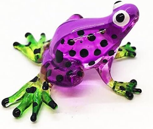 Tiny 1⅝" Long Red Black Dots Frog Figurine - Miniature Hand Blown Glass Colorful Poison Dart Frogs Amphibian Tropical Animals Crystal Decorative Collectible Figurines Home Décor Gifts in Kuwait