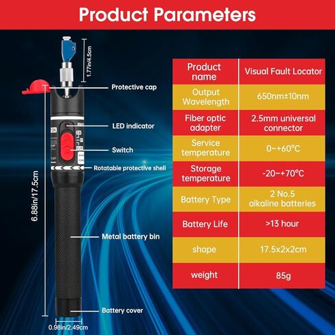 Moocci Fiber Visual Fault Locator 30mW 30KM - مجموعة أدوات اختبار كابلات الألياف الضوئية VFL مع محول FC ذكر إلى LC أنثى - كاشف اختبار مصدر أدوات الألياف البصرية لـ LC/FC/SC/ST، اختبار كابل الشبكة in Kuwait