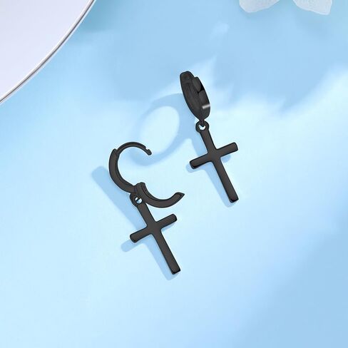 EVERU S925 Sterling Silver Cross Hoop Earrings Dangle Cross Earrings for Men Women Hypoallergenic Lightweight Trendy Jewelry Gift in Kuwait