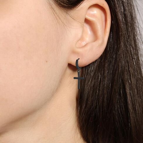 EVERU S925 Sterling Silver Cross Hoop Earrings Dangle Cross Earrings for Men Women Hypoallergenic Lightweight Trendy Jewelry Gift in Kuwait