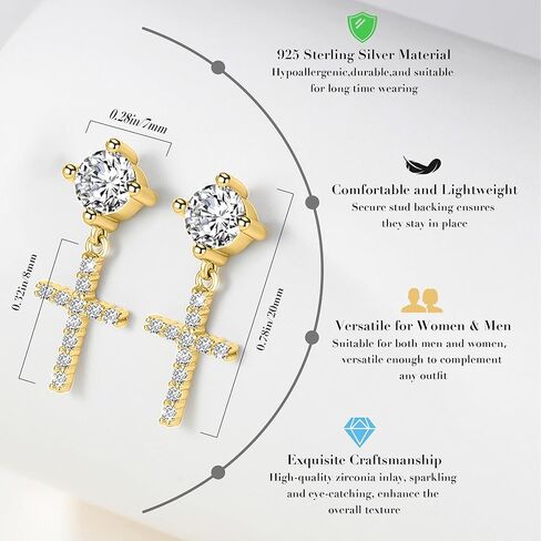 EVERU S925 Sterling Silver Cross Hoop Earrings Dangle Cross Earrings for Men Women Hypoallergenic Lightweight Trendy Jewelry Gift in Saudi Arabia