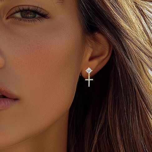 EVERU S925 Sterling Silver Cross Hoop Earrings Dangle Cross Earrings for Men Women Hypoallergenic Lightweight Trendy Jewelry Gift in Saudi Arabia