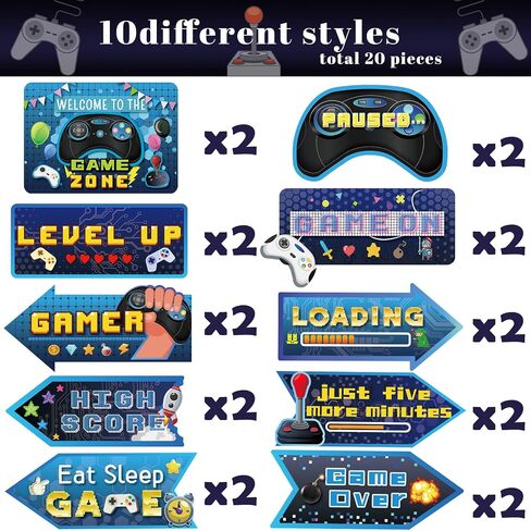 20 Pieces Video Game Party Sign Game Party Themed Directional Signs Video Game Sign Funny Video Game Cutouts Welcome Yard Outdoor Wall Sign Party Supplies Photo Props Backdrop Decoration Party Decor in Saudi Arabia