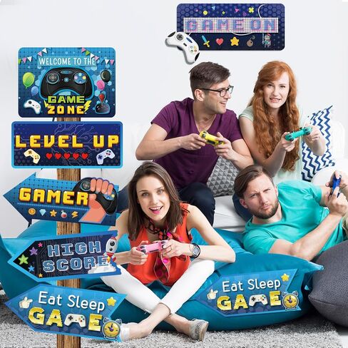 20 Pieces Video Game Party Sign Game Party Themed Directional Signs Video Game Sign Funny Video Game Cutouts Welcome Yard Outdoor Wall Sign Party Supplies Photo Props Backdrop Decoration Party Decor in Saudi Arabia