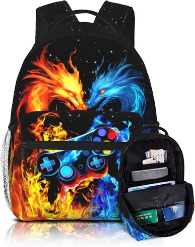 School Boys Backpack Ages 8-10 Abstract Dragon Backpack Fire Bookbag Water Resistant Bag Travel Hiking Camping Daypack For Kids Teens Boys Girls in Saudi Arabia