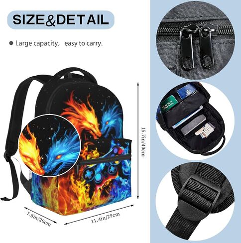 School Boys Backpack Ages 8-10 Abstract Dragon Backpack Fire Bookbag Water Resistant Bag Travel Hiking Camping Daypack For Kids Teens Boys Girls in Saudi Arabia