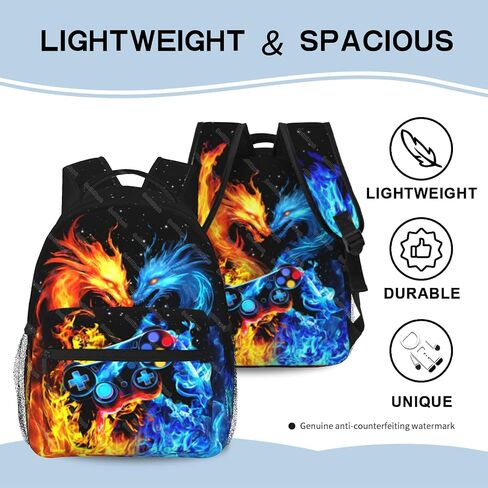 School Boys Backpack Ages 8-10 Abstract Dragon Backpack Fire Bookbag Water Resistant Bag Travel Hiking Camping Daypack For Kids Teens Boys Girls in Saudi Arabia