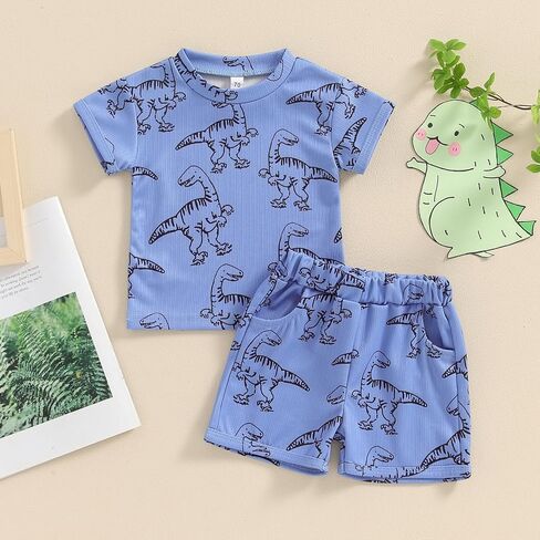 Rtnnsbbfcm Toddler Boy Summer Clothes Short Sleeve Dinosaur T Shirt Cartoon Shorts Baby Outfits Clothing Set (Dinosaur T Shirt Army Green, 18-24 Months) in Saudi Arabia
