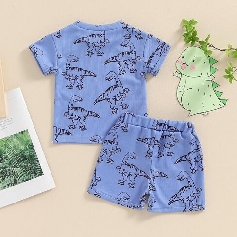 Rtnnsbbfcm Toddler Boy Summer Clothes Short Sleeve Dinosaur T Shirt Cartoon Shorts Baby Outfits Clothing Set (Dinosaur T Shirt Army Green, 18-24 Months) in Saudi Arabia