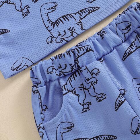 Rtnnsbbfcm Toddler Boy Summer Clothes Short Sleeve Dinosaur T Shirt Cartoon Shorts Baby Outfits Clothing Set (Dinosaur T Shirt Army Green, 18-24 Months) in Saudi Arabia