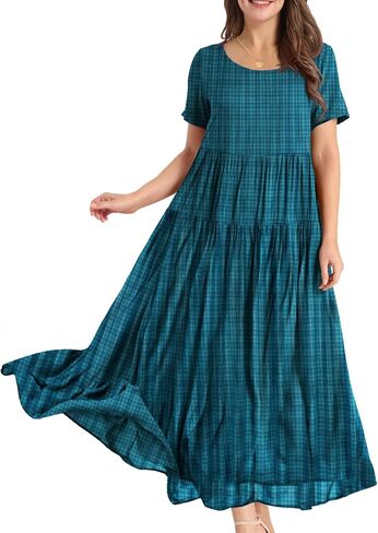 YESNO Women Casual Loose Bohemian Floral Dress with Pockets Short Sleeve Long Maxi Summer Beach Swing Dress 2XL EJF CR428 in Saudi Arabia