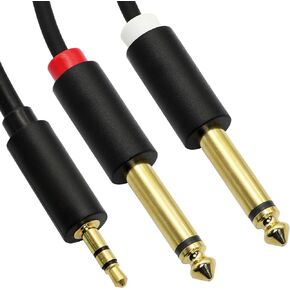 GINTOOYUN 3.5MM to Dual 6.35MM Audio Cable,1/8" TRS Stereo Male to Dual 1/4" TS Mono Male Y Splitter Cord Adapter,for Home Stereo System,Notebook Computer,Amplifier,Mixer,MP3,Etc. (Black-0.5m/1.5ft)
