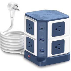 BESTEK PD 65W USB C Power Strip with Wireless Charger 8-Outlet Surge Protector, 4000 Joules,ETL Listed,Dorm Room Accessories