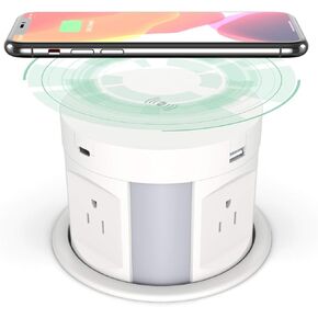 XBA Automatic Pop up Outlet for Countertop Retractable Hidden Recessed Power Strip, 4 AC Outlets, 2 Type-A and 2 Type-C USB Port Pop Up Socket for Countertop Kitchen Office Table Workshop (White)