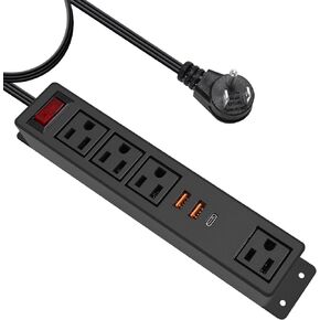 Wall Mounted Power Strip USB C (Fast Charge 20W), 4 Outlets 3 USB Ports Desktop Power Station, 6’5ft Extension Cord for Office Home Dorm Travel