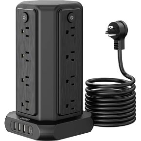 10ft Extension Cord with Multiple Outlets, NTONPOWER 16 Outlet 4 USB Surge Protector Power Strip Tower, Individual Switch Desktop Charging Station for Home Office Dorm Room Computer Desk