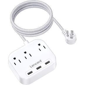 شريط طاقة LENCENT مع USB، 3 منافذ 3 منافذ شحن USB (17 وات/ 3.4 أمبير)، قابس مسطح مع سلك تمديد مضفر بطول 6.6 قدم، قابل للتركيب على سطح المكتب والجدار، صغير الحجم لسفينة الرحلات البحرية، والسفر، والمنزل، والمكاتب - مدرج في قائمة ETL in Kuwait