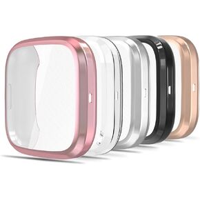 Simpeak Screen Protector Case Compatible with Fitbit Versa 2 Smartwatch, Pack of 5, Full Protection, Soft TPU Plated Bumper Cover, Rose Pink/Clear/Silver/Black/Rose Gold