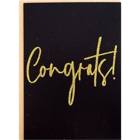 Congratulations Card - 2 Pack "Congrats!" Black Textured Greeting Card in Gold Glitter Letters with Kraft Envelope - 5" x 7" Blank Inside - For Graduation, Promotion, Engagement, Announcement