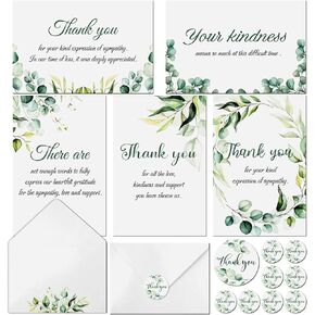 Jetec 100 Pack Funeral Thank You Cards with Envelopes Stickers Bulk Greeting Watercolor Cards for Family Loved Ones Wishes Holiday Celebration