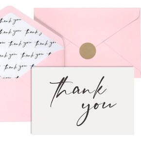 AZAZA 100 Baby Blue Thank You Cards ｗith Envelopes 4x6, Blank Thank You Cards 4 Minimalistic Designs, Baby Shower Thank You Cards with Envelopes, Blue Thank You Note and Gold Stickers for Wedding