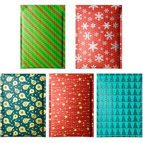 25 Pack Christmas 9x12 inch Poly Bubble Mailers Padded Envelopes Retailer Holiday Shipping Bags with Waterproof Self Seal Strip with Five Different Christmas Pattern.(9x12 inch,Mixed Pattern)