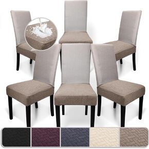 Waterproof Seat Covers for Chairs Stretch Dining Room Chair Seat Covers Set of 4 Washable Seat Covers for Kitchen Chairs Dining Chair Seat Protector Slipcover (Rear-Covered 4 PCS Beige)
