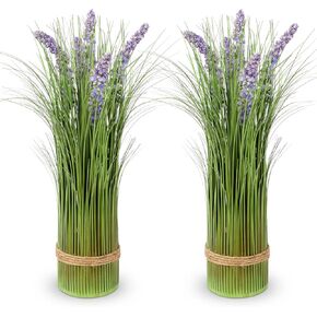 Fake Plants Artificial Onion Grass 16" Small Faux Floral Grass Bouquet Free Standing Artificial Plants for Desk Table Centerpieces Decoration