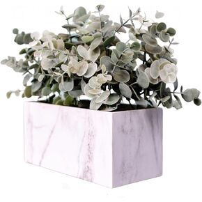 365 Blooming Decor Faux Eucalyptus Plants in Marble Pattern Rectangular Planter- Luxury Artificial Eucalyptus Greenery in Frosty Green for Tabletop, Window Decor, Wedding Centrepiece, Indoor Greenery.