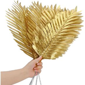 Artificial Golden Palm Leaves 12PCS Total Length 20.86" Realistic Golden Plant Leaves Decoration Balloon Garland Decoration Wedding Birthday Tropical Jungle Party (12PCS)