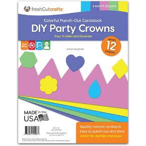 264pcs DIY Party Crown Kit – Makes 12 Princess King Children's Party Crowns, US Made HAPPY Colored Card Stock Easy Punch Out Craft for Royal Themed Birthday Party, Play Dates, Children's Theater Plays