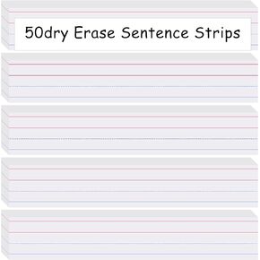 Cindeer Dry Erase Sentence Strips for Teacher Ruled Sentence Strips Word Writing Strips 16 x 3 Inches White Sentence Strips for Kids Toddlers Students Classroom Supplies(100 Sheet)