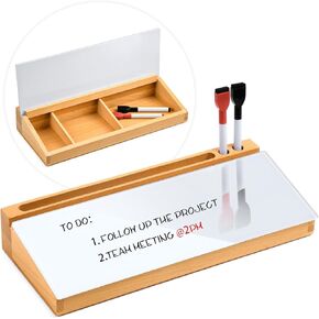 Desk Whiteboard, Glass Desktop Dry Erase Board with Wooden Storage Box, Computer Keyboard Stand with Drawer for Home Office Accessories Supplies Organizer, 2 Markers with Eraser Included in Kuwait