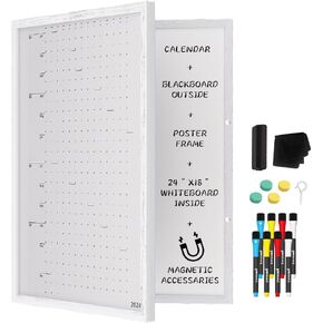 Secret Whiteboard 40"x36", Hidden Magnetic Dry Erase Whiteboard, Poster Frame w/Chalk Board Surface, Foldable Whiteboard Includes Poster, Acrylic Protect Film, Makers, Magnets, Cloth Eraser