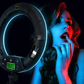 18" LED Video Ring Light with Mirror, RGB+W Colors Lamp, Stand Tripod, for DSLR, iPhone & Android Smart Phones - Professional Studio Photography Dimmable Lighting Kit for Live Video Makeup & YouTube