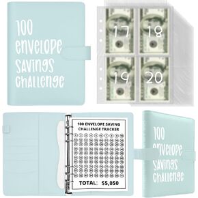100 Envelope Challenge Binder, 100 Envelopes Money Saving Challenge, Easy and Fun Way to Save $5,050, Budget Binder with Cash Envelopes, Savings Budget Planner Book for Budgeting
