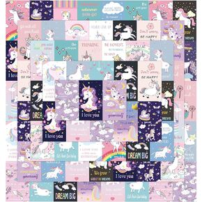 Chinco 120 Pcs Lunch Box Notes for Kids Girls Cute Unicorn Lunchbox Notes Motivational Positive Lunch Box Card Inspirational Lunch Note for Kindergartner School Student Lunch Accessories(Unicorn)