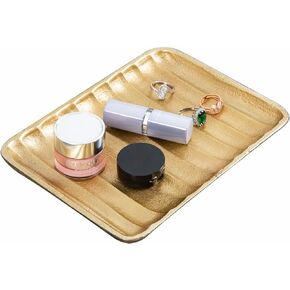 MyGift 8 x 6 Inch Deluxe Modern Brass Plated Aluminum Textured Rectangular Vanity Tray, Decorative Catchall Dish, Jewelry Holder Storage Display - Handcrafted in India