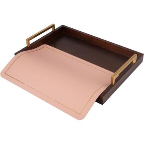 Wooden Serving Decorative Tray Home Decor with Handles Farmhouse Rustic Modern Serving Bar Tray for Ottoman Decoration Decorative Tray Centerpiece for Coffee Table Living Room Table Royal Red Mat