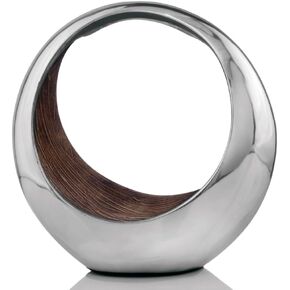 Modern Day Accents 3502 Small Anillo 2-Tone Decorative, Aluminum, Tabletop, Accents, House Decor, Bowl, Modern, Engagement Wedding Trays, Ring Display Stand, Key Holder 11"L x 7"W x 11"H, Brown Silver