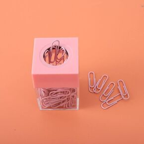1Pack Pink Paper Cilp Dispenser Holder Clear Acrylic Paper Clip Organizers with Magnetic Top for Desk Cute Office Binder Clip, Hair Clip Paper Clip Holders