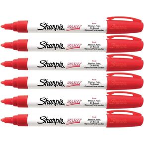 Sharpie Oil-Based Paint Marker, Medium Point, Red Ink, Pack of 6